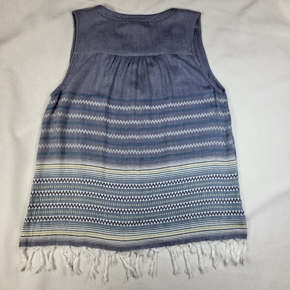 Dylan Sleeveless TOP Blue White Stripe Tunic Womens Size Medium M Fringe Tassels - Picture 13 of 14